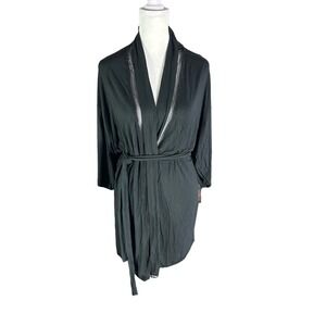 Victoria's Secret Women's Black Jersey and Lace Robe, Size Medium/LG